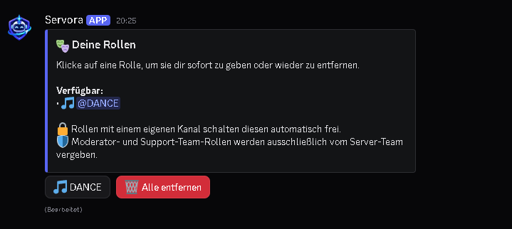 Servora Rollen-Panel für Discord-Mitglieder